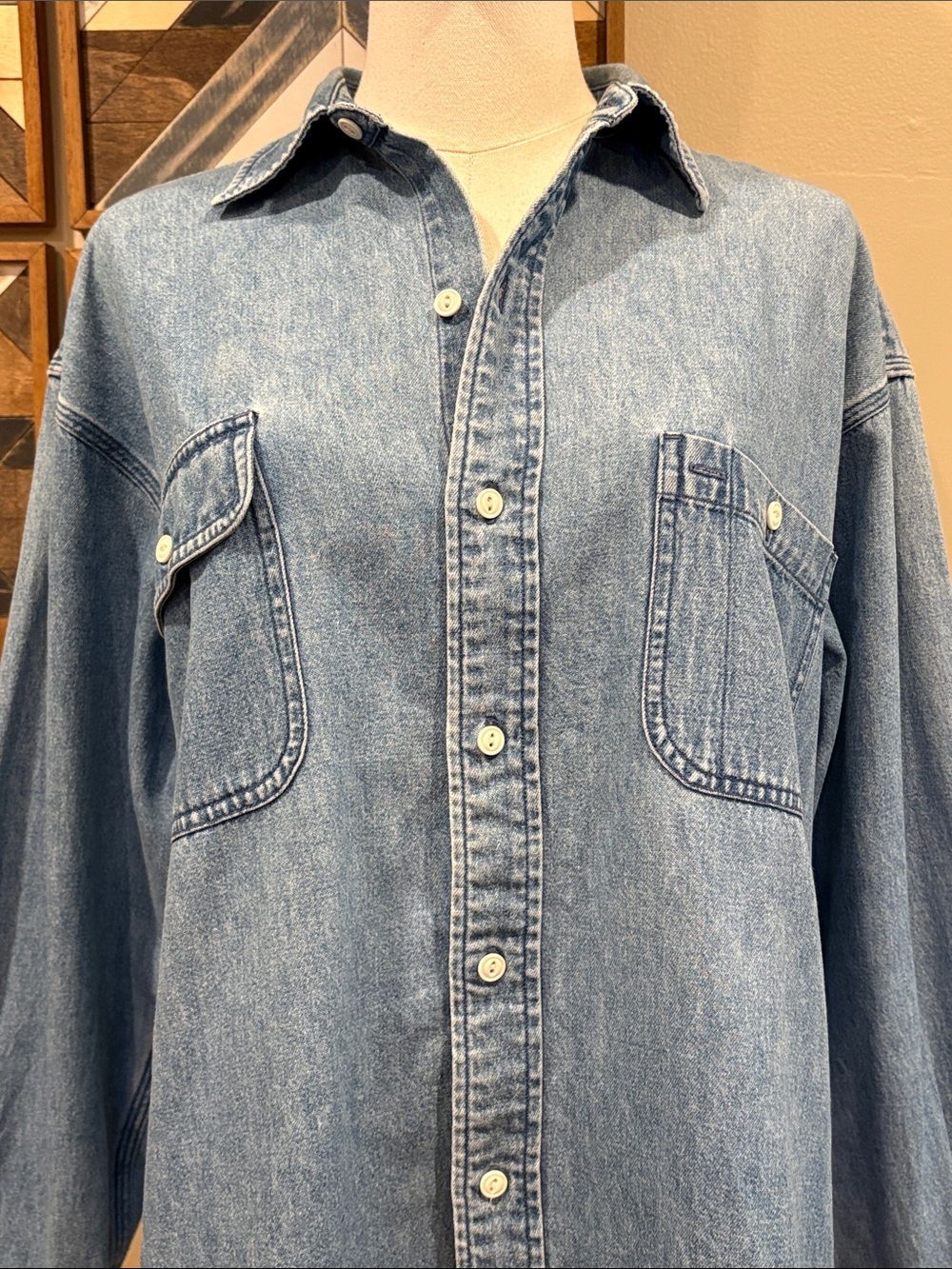 Vintage Ralph Lauren 90s Light Blue Denim Button-Front Workshirt Unisex Medium - Picture 2 of 10